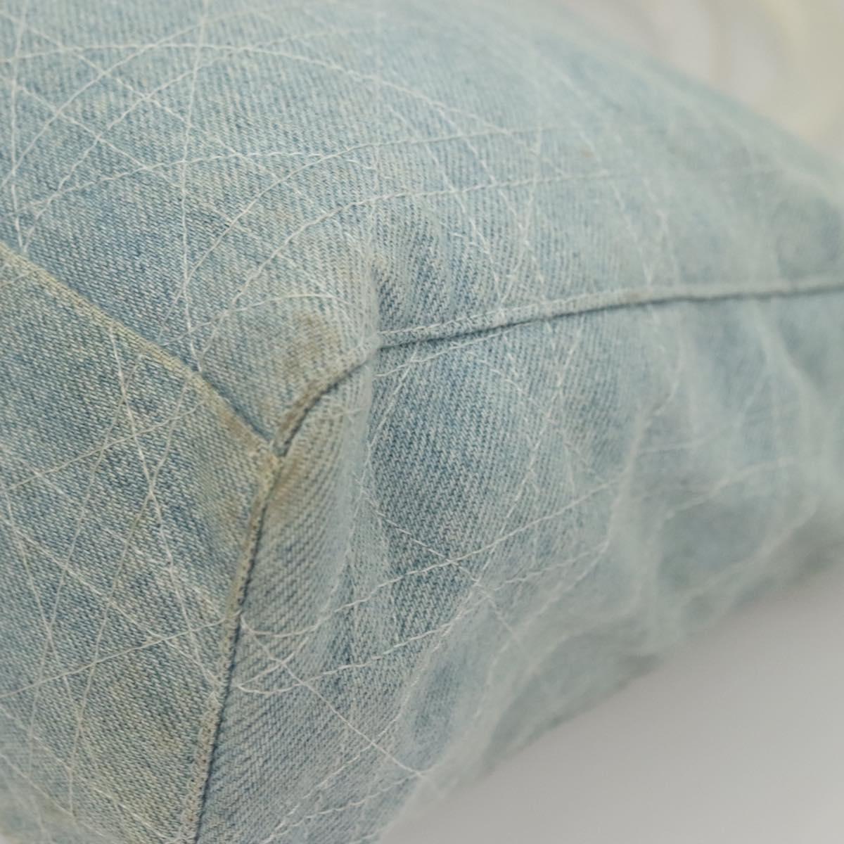 Christian Dior Canage Hand Bag Denim Light Blue Silver Auth 136187