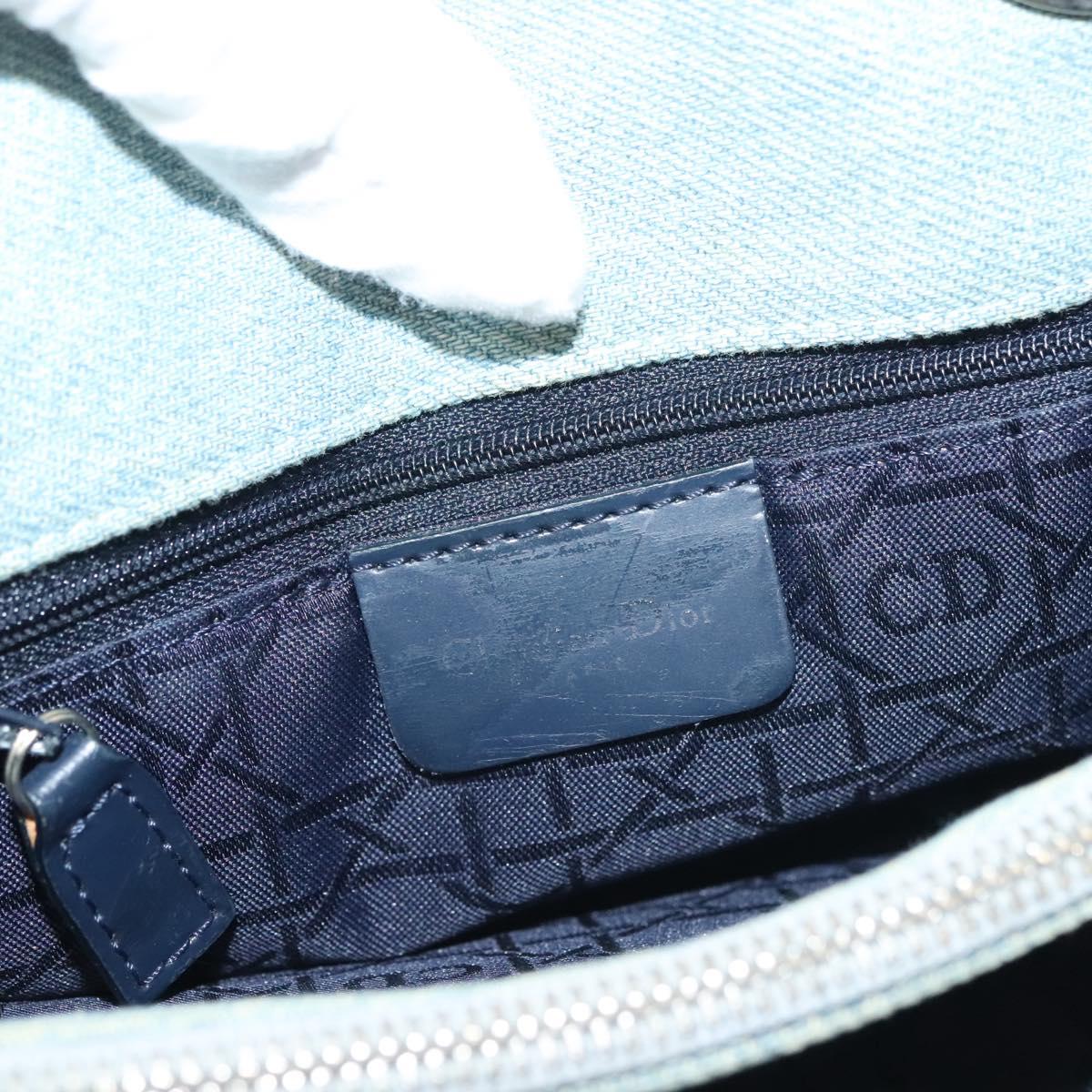 Christian Dior Canage Hand Bag Denim Light Blue Silver Auth 136187