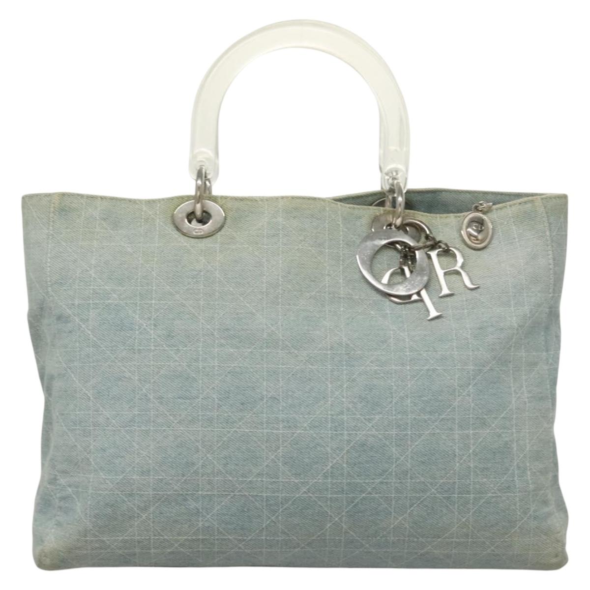 Christian Dior Canage Hand Bag Denim Light Blue Silver Auth 136187