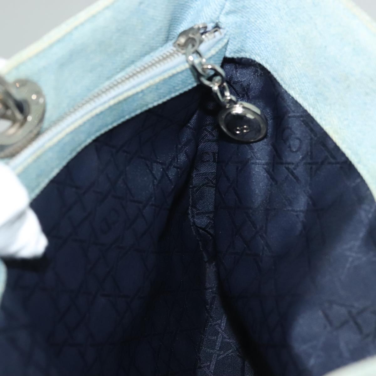 Christian Dior Canage Hand Bag Denim Light Blue Silver Auth 136187