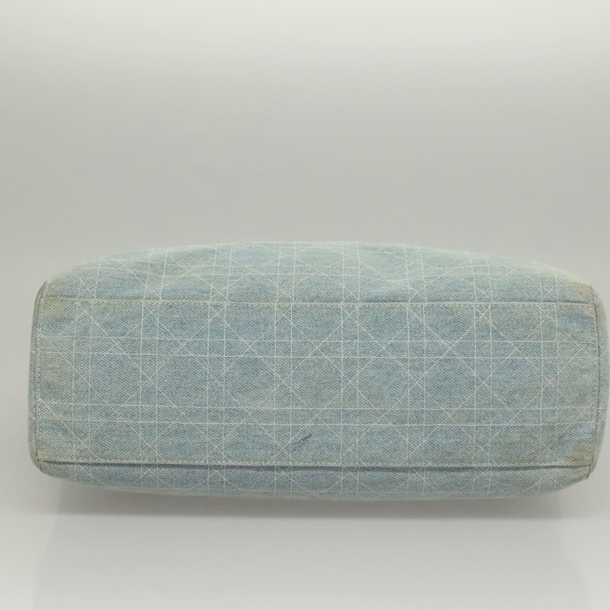 Christian Dior Canage Hand Bag Denim Light Blue Silver Auth 136187