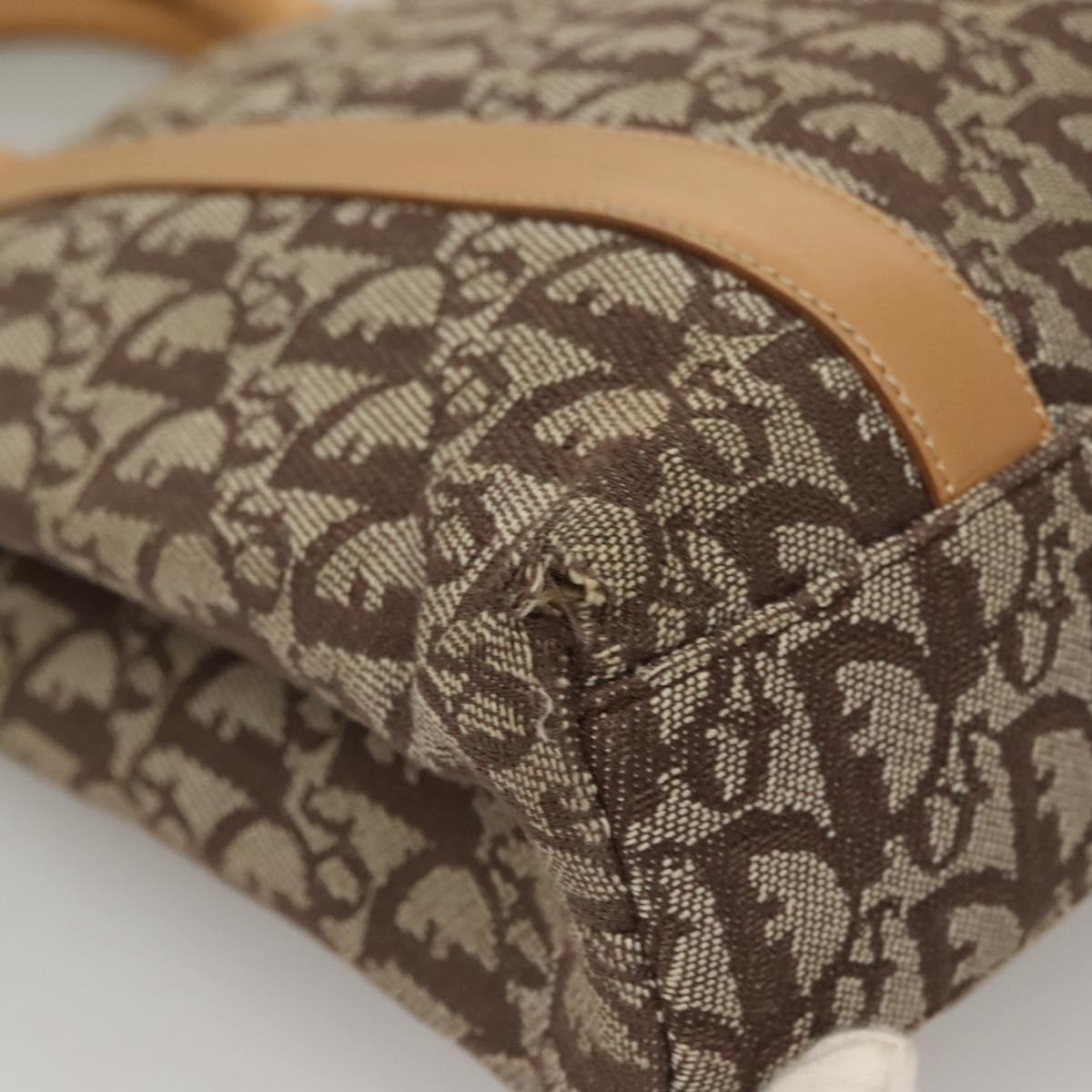 Christian Dior Trotter Canvas Hand Bag Brown Gold Auth 136188