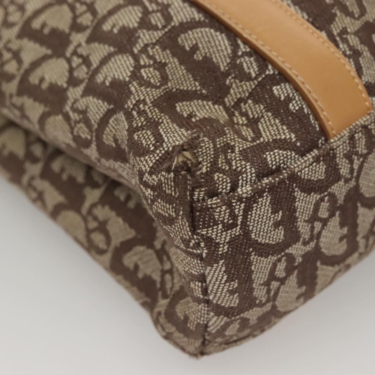Christian Dior Trotter Canvas Hand Bag Brown Gold Auth 136188
