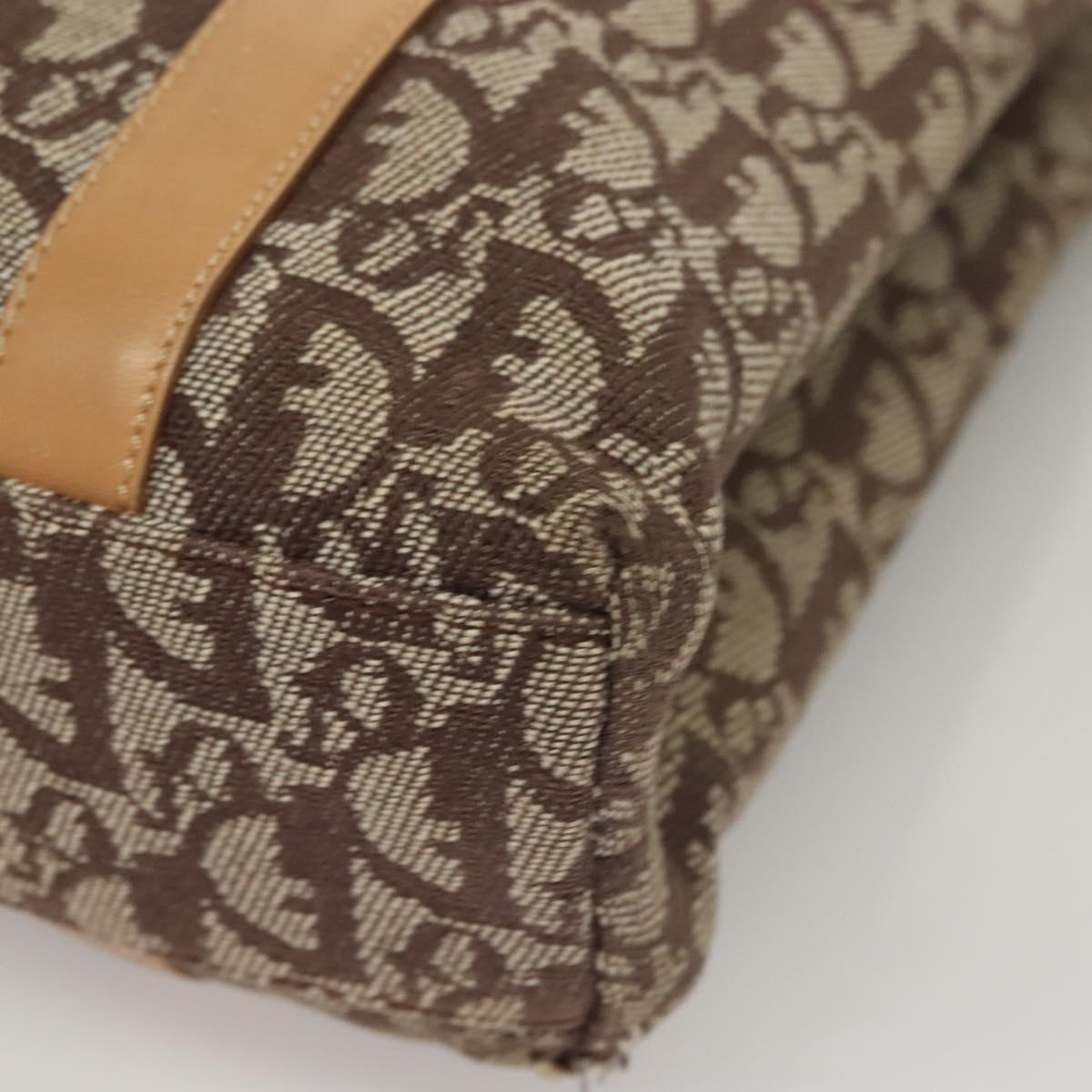 Christian Dior Trotter Canvas Hand Bag Brown Gold Auth 136188