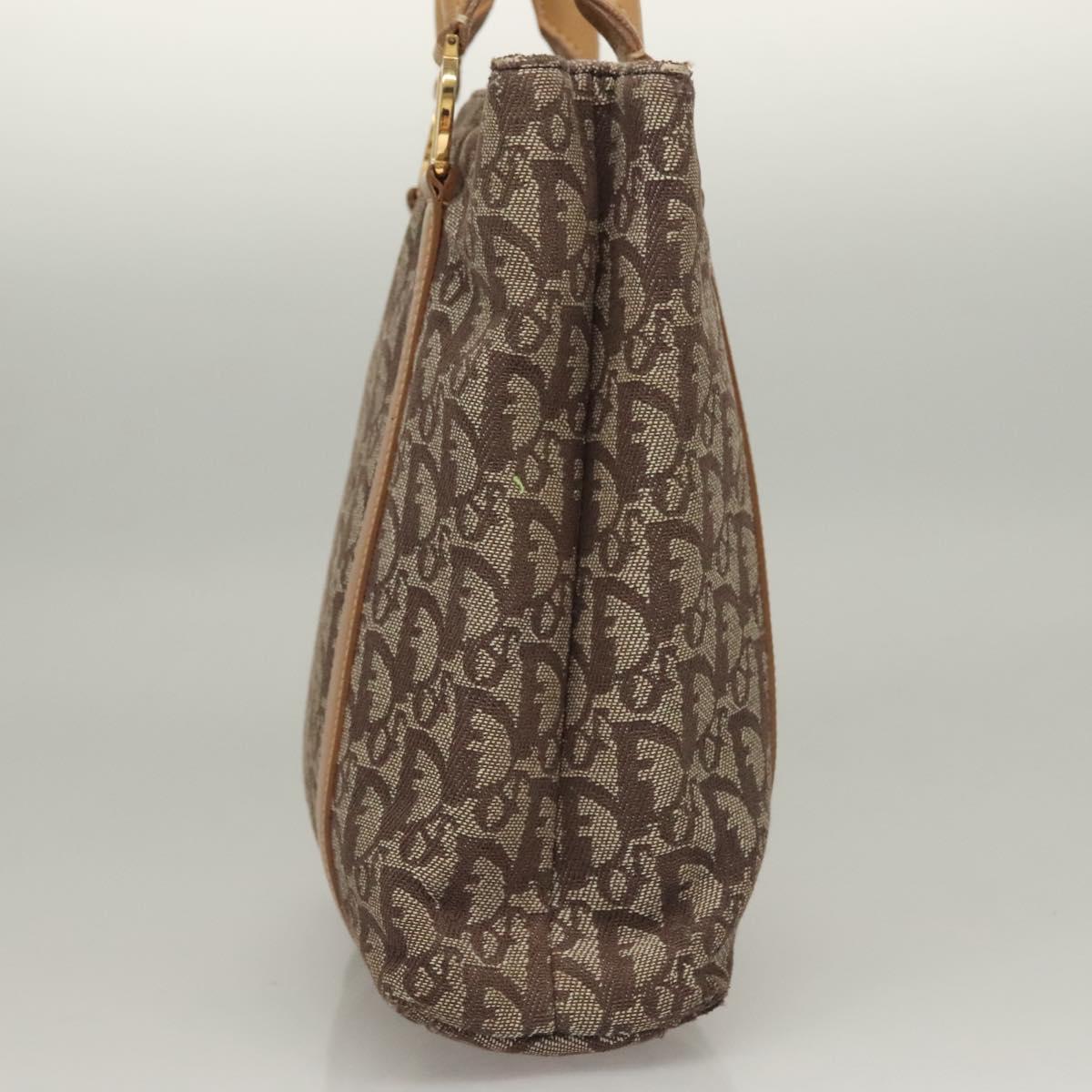 Christian Dior Trotter Canvas Hand Bag Brown Gold Auth 136188
