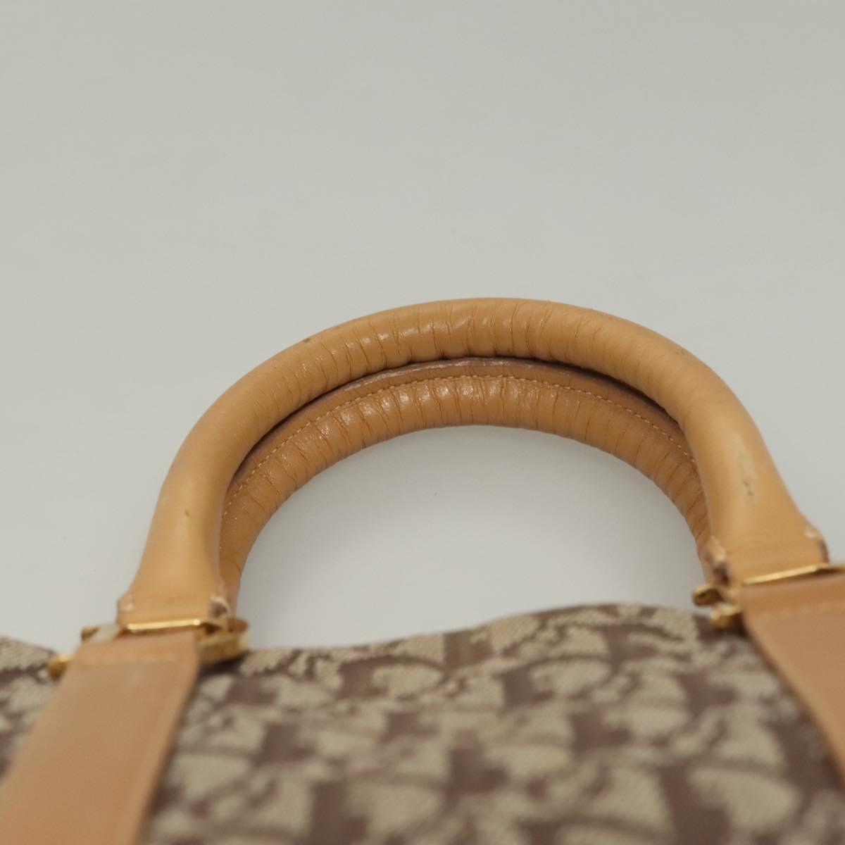 Christian Dior Trotter Canvas Hand Bag Brown Gold Auth 136188