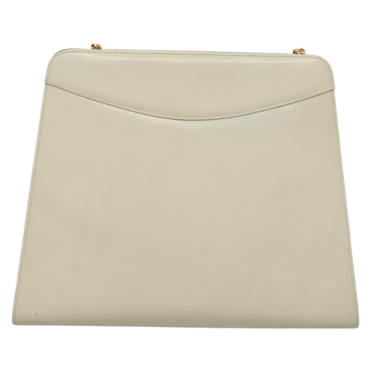 Salvatore Ferragamo Chain Gancini Shoulder Bag Leather White Gold Auth 136190
