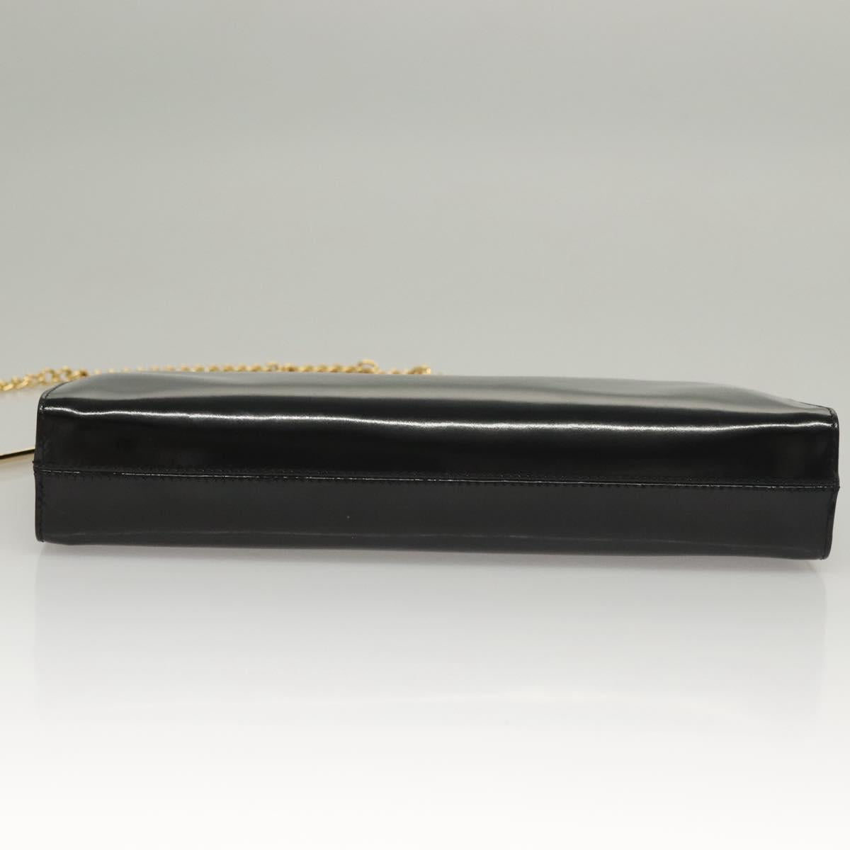 Salvatore Ferragamo Chain Gancini Bag Patent leather Black Gold Auth 136191
