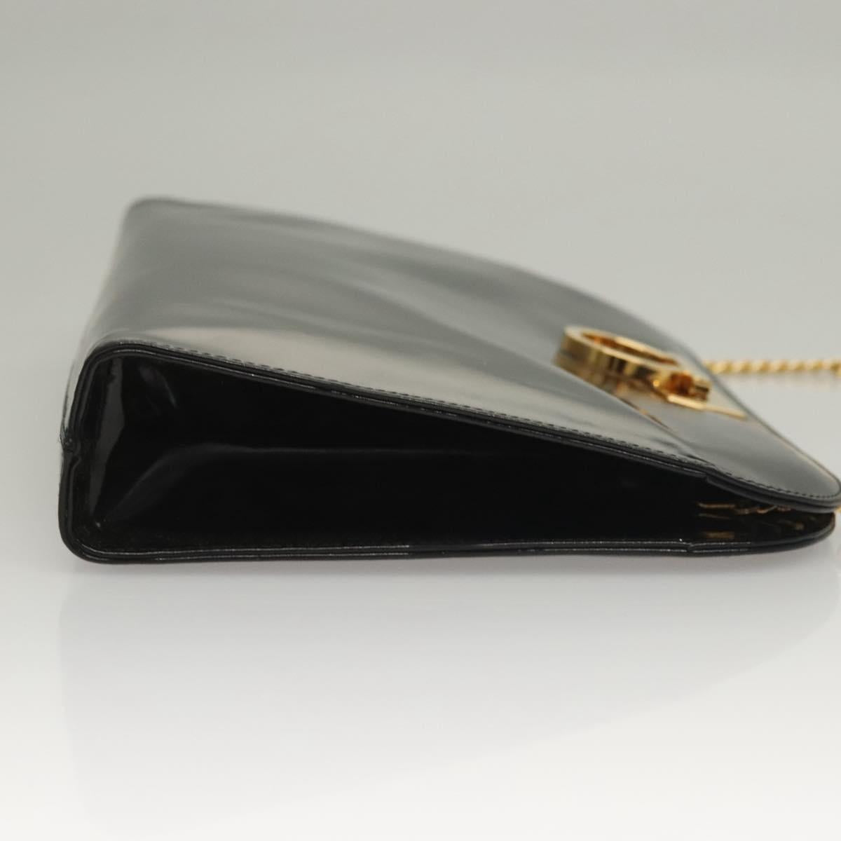 Salvatore Ferragamo Chain Gancini Bag Patent leather Black Gold Auth 136191