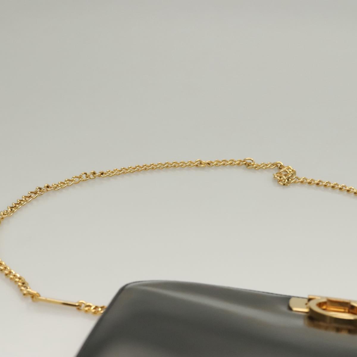 Salvatore Ferragamo Chain Gancini Bag Patent leather Black Gold Auth 136191