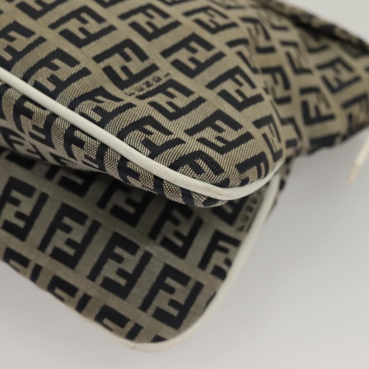 FENDI Zucchino Canvas Mamma Baguette Shoulder Bag Navy Silver Auth 136195