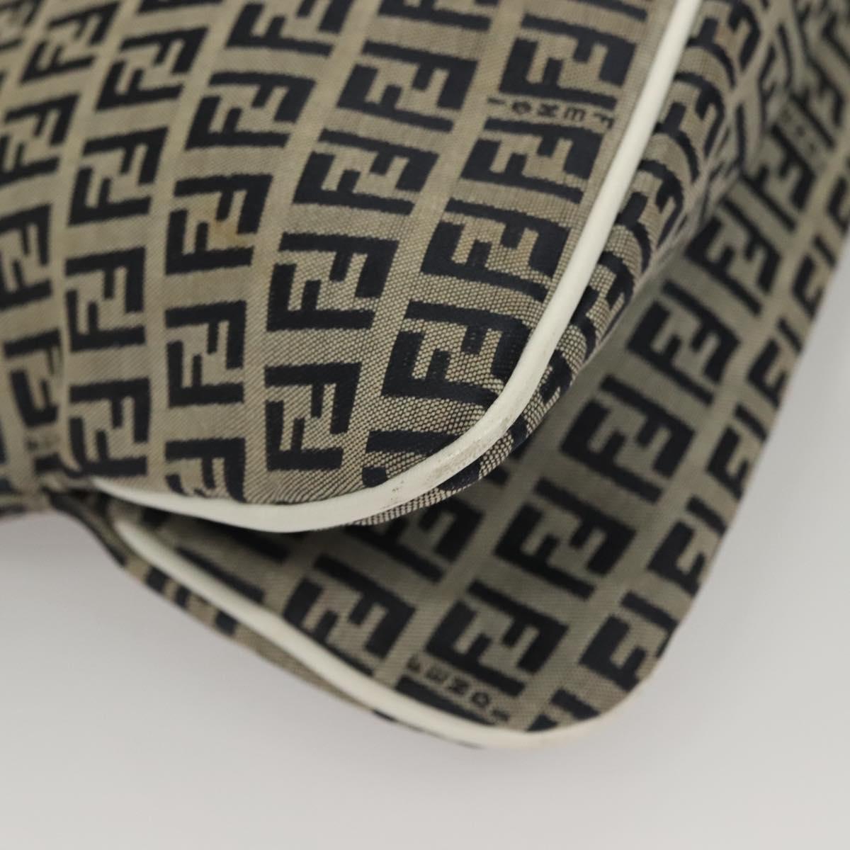 FENDI Zucchino Canvas Mamma Baguette Shoulder Bag Navy Silver Auth 136195