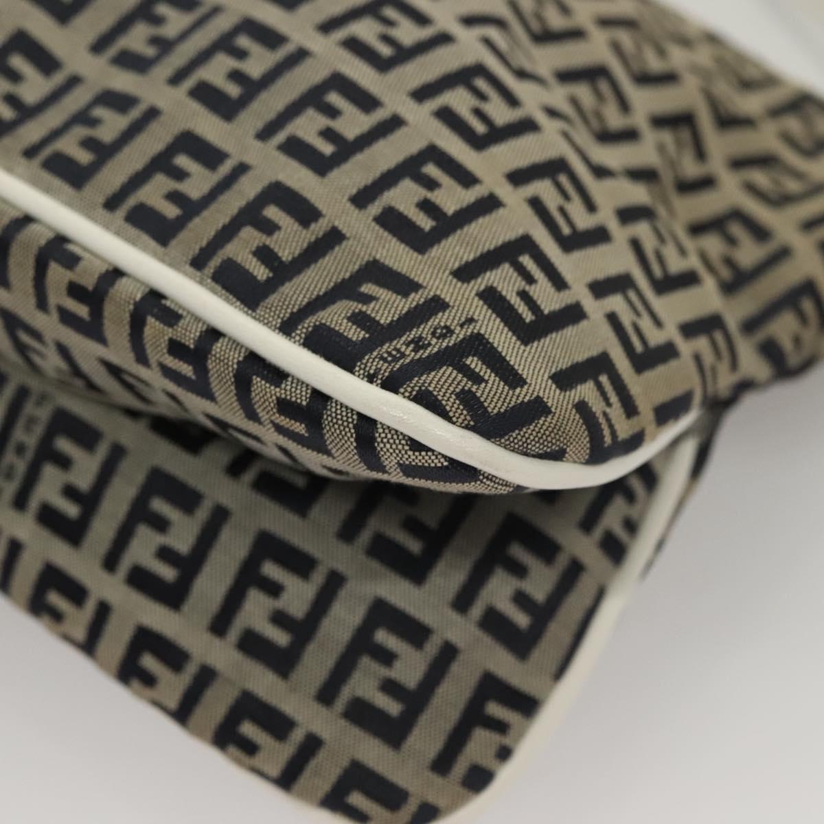 FENDI Zucchino Canvas Mamma Baguette Shoulder Bag Navy Silver Auth 136195