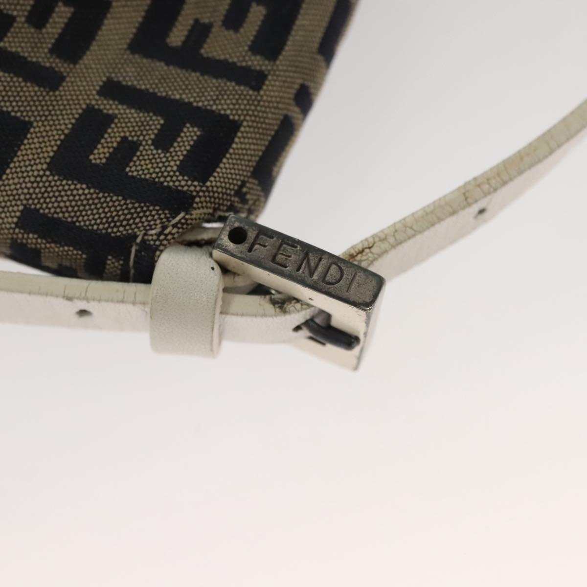 FENDI Zucchino Canvas Mamma Baguette Shoulder Bag Navy Silver Auth 136195