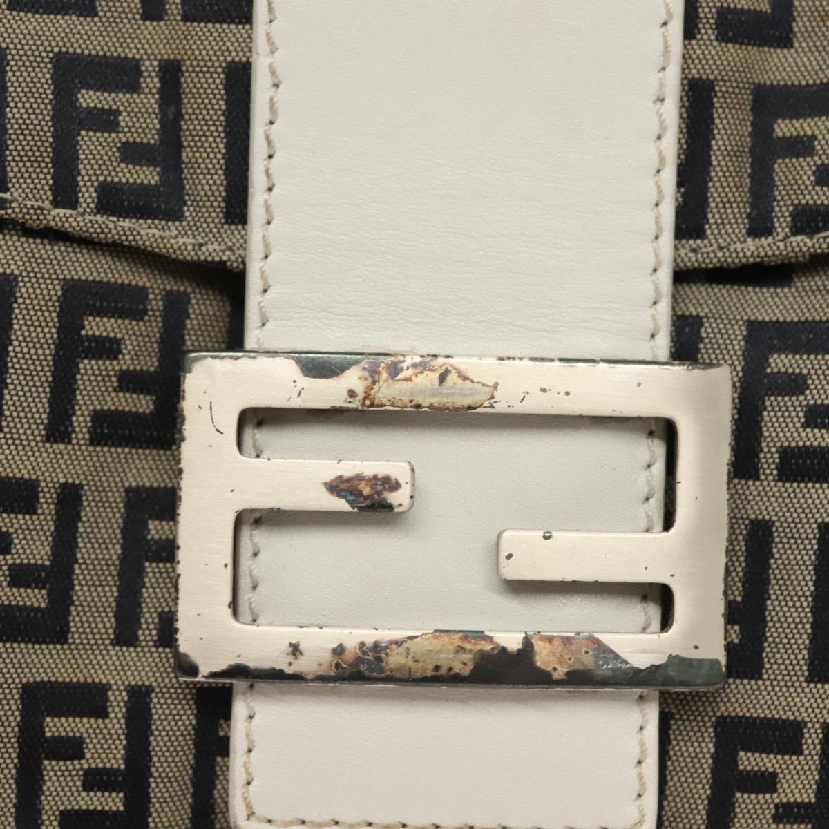 FENDI Zucchino Canvas Mamma Baguette Shoulder Bag Navy Silver Auth 136195