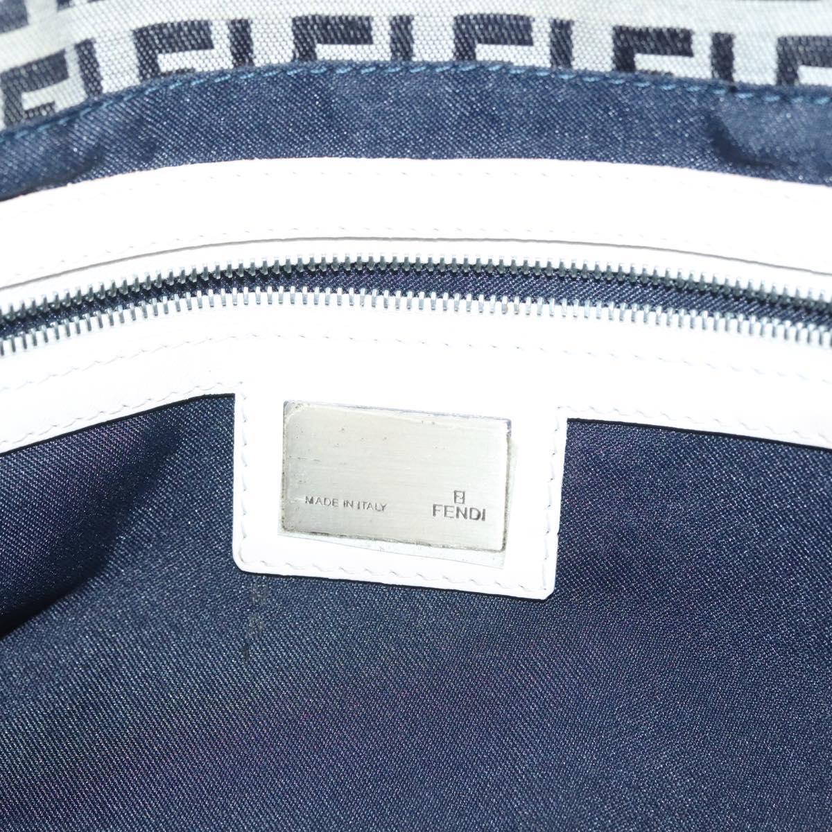 FENDI Zucchino Canvas Mamma Baguette Shoulder Bag Navy Silver Auth 136195