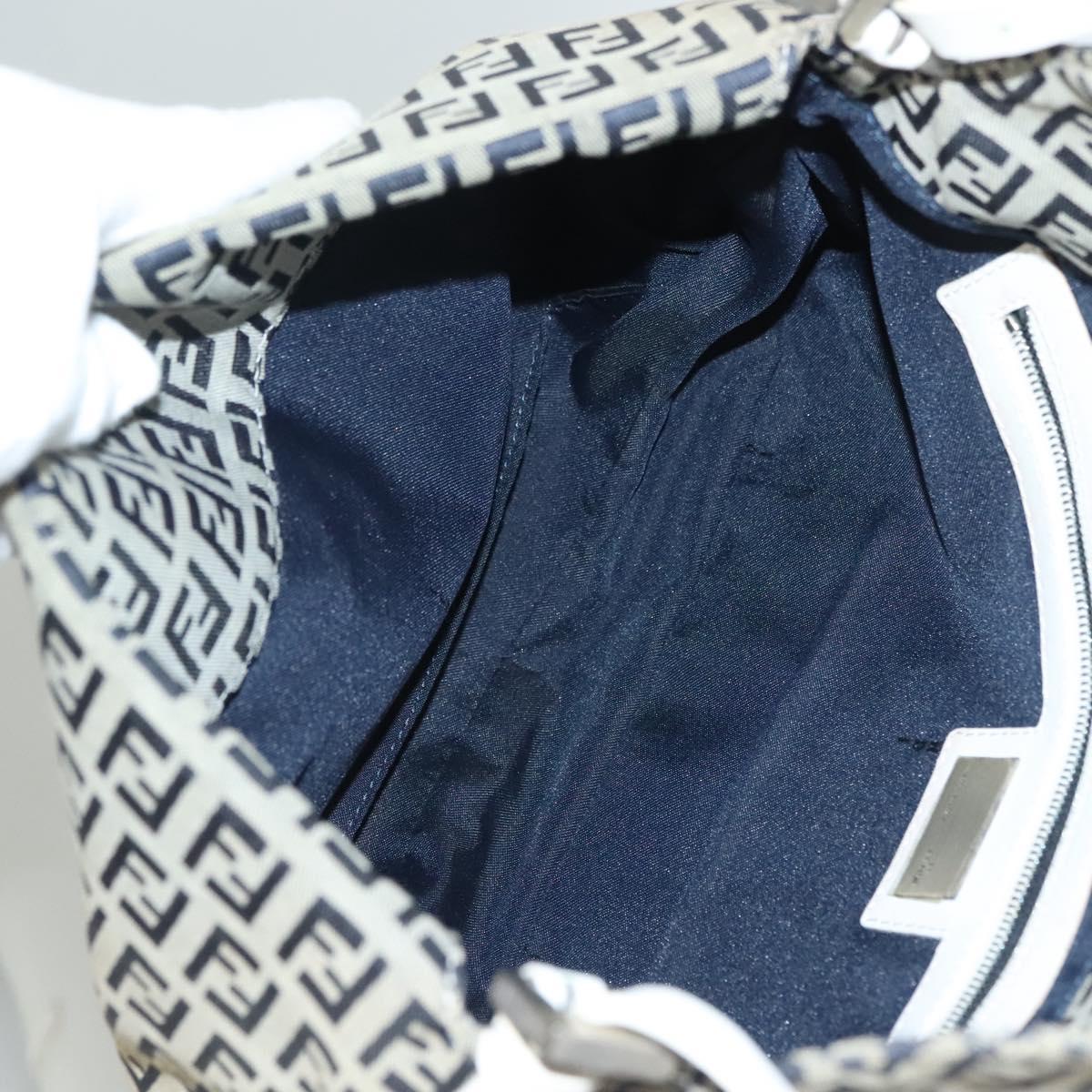 FENDI Zucchino Canvas Mamma Baguette Shoulder Bag Navy Silver Auth 136195
