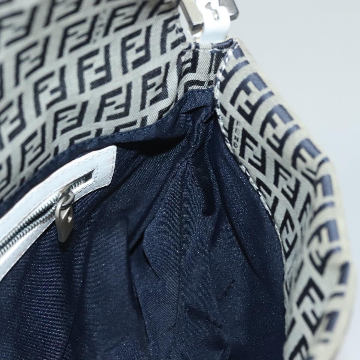 FENDI Zucchino Canvas Mamma Baguette Shoulder Bag Navy Silver Auth 136195