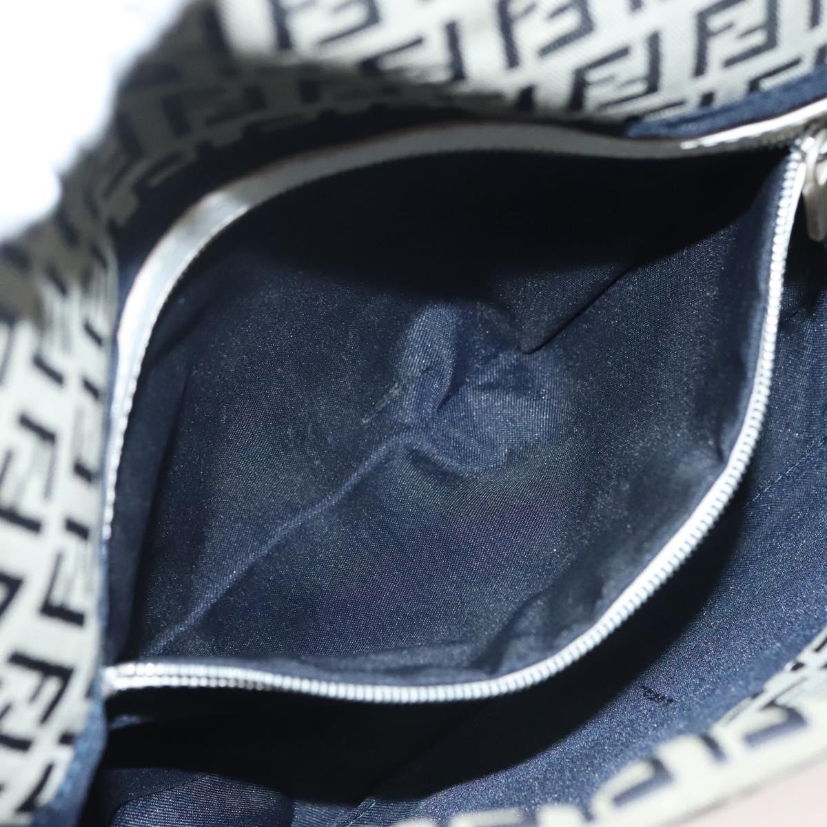 FENDI Zucchino Canvas Mamma Baguette Shoulder Bag Navy Silver Auth 136195