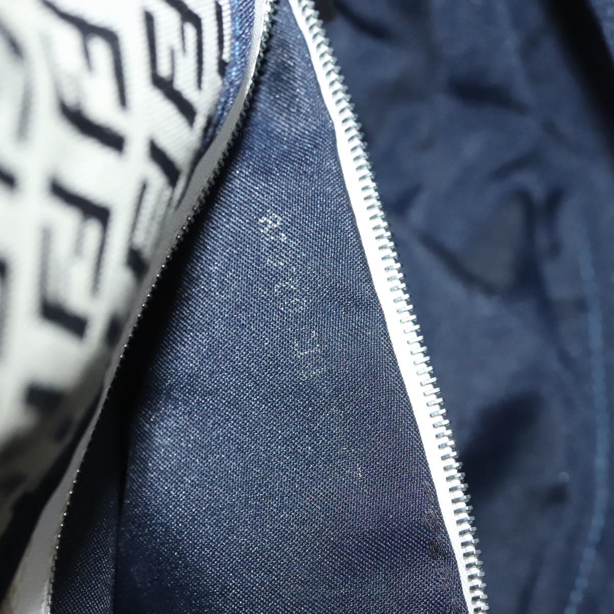FENDI Zucchino Canvas Mamma Baguette Shoulder Bag Navy Silver Auth 136195
