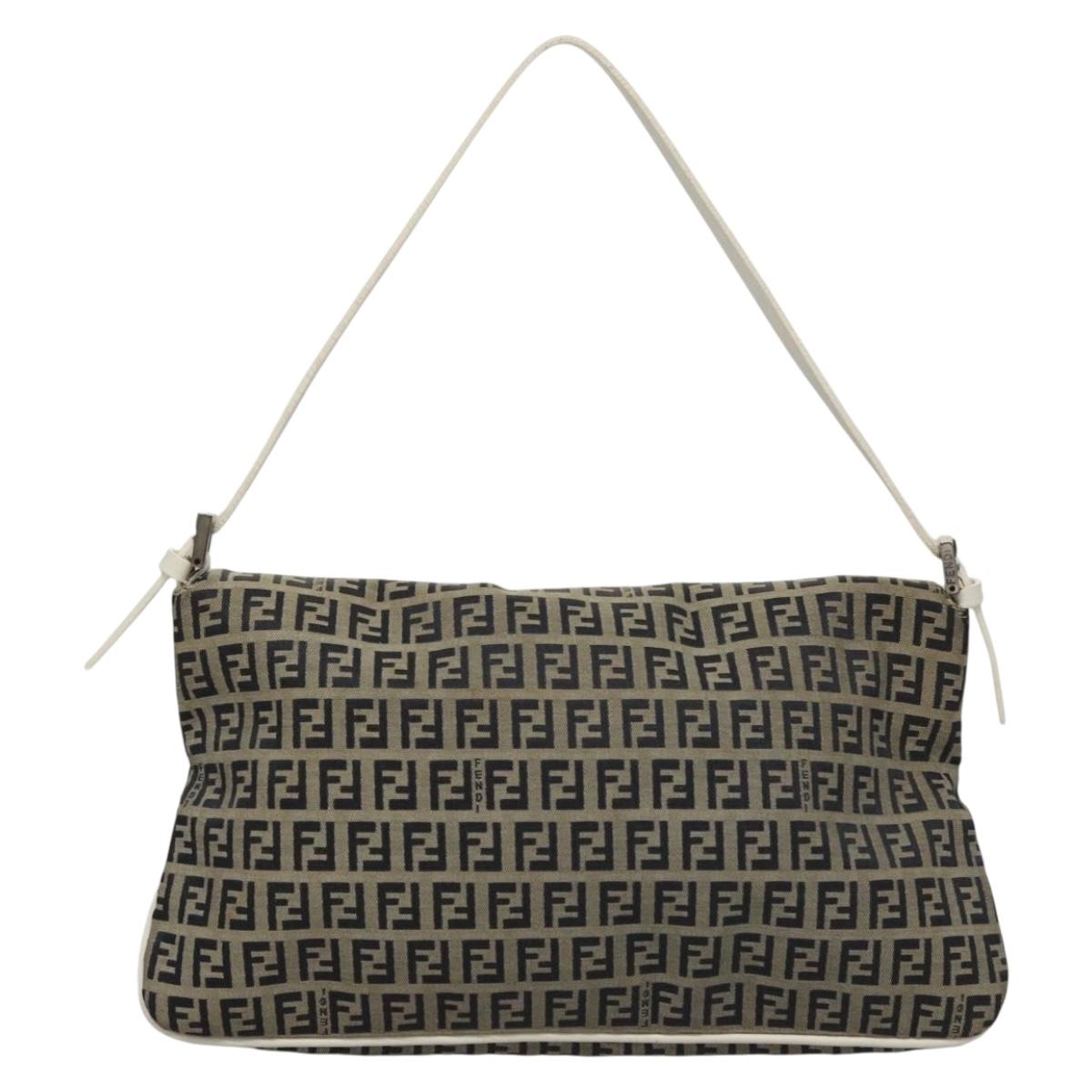 FENDI Zucchino Canvas Mamma Baguette Shoulder Bag Navy Silver Auth 136195