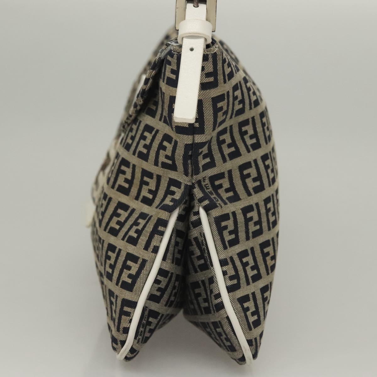 FENDI Zucchino Canvas Mamma Baguette Shoulder Bag Navy Silver Auth 136195