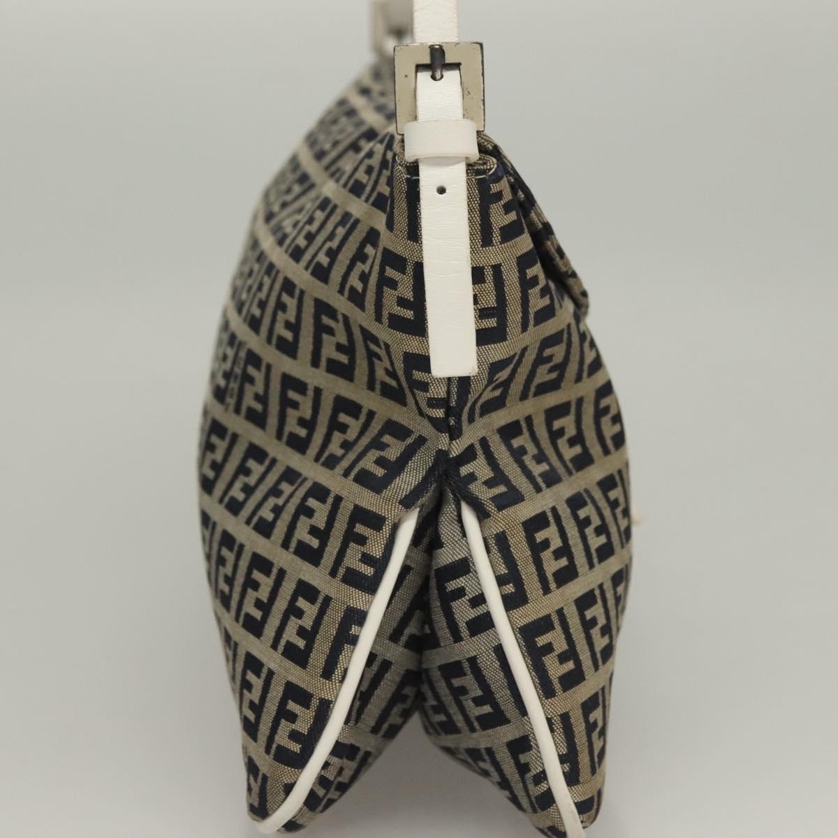 FENDI Zucchino Canvas Mamma Baguette Shoulder Bag Navy Silver Auth 136195