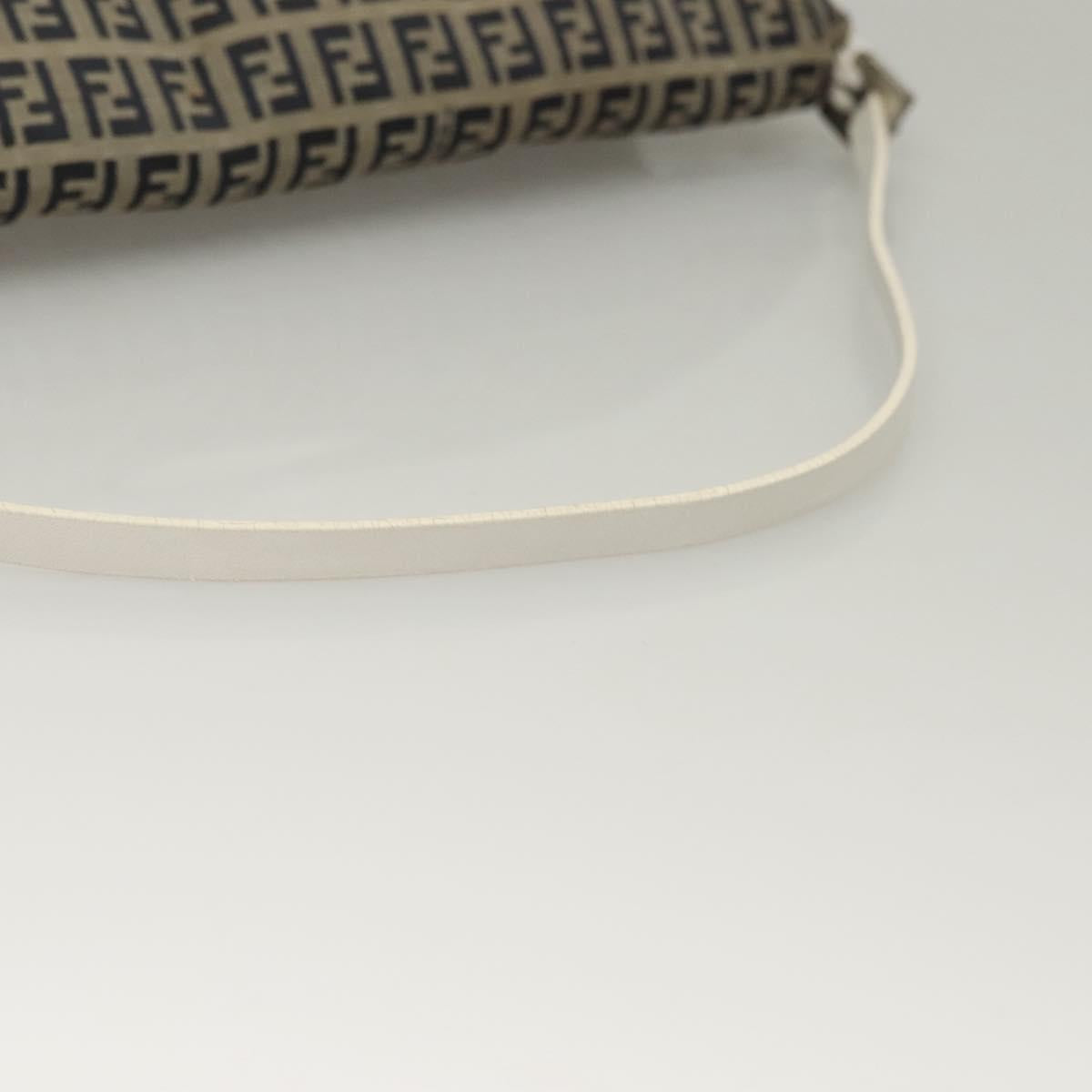 FENDI Zucchino Canvas Mamma Baguette Shoulder Bag Navy Silver Auth 136195