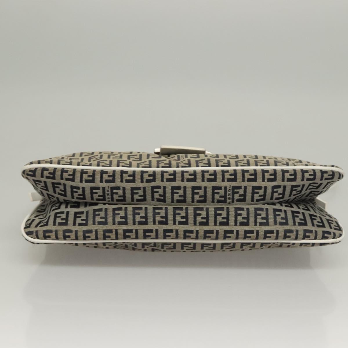 FENDI Zucchino Canvas Mamma Baguette Shoulder Bag Navy Silver Auth 136195