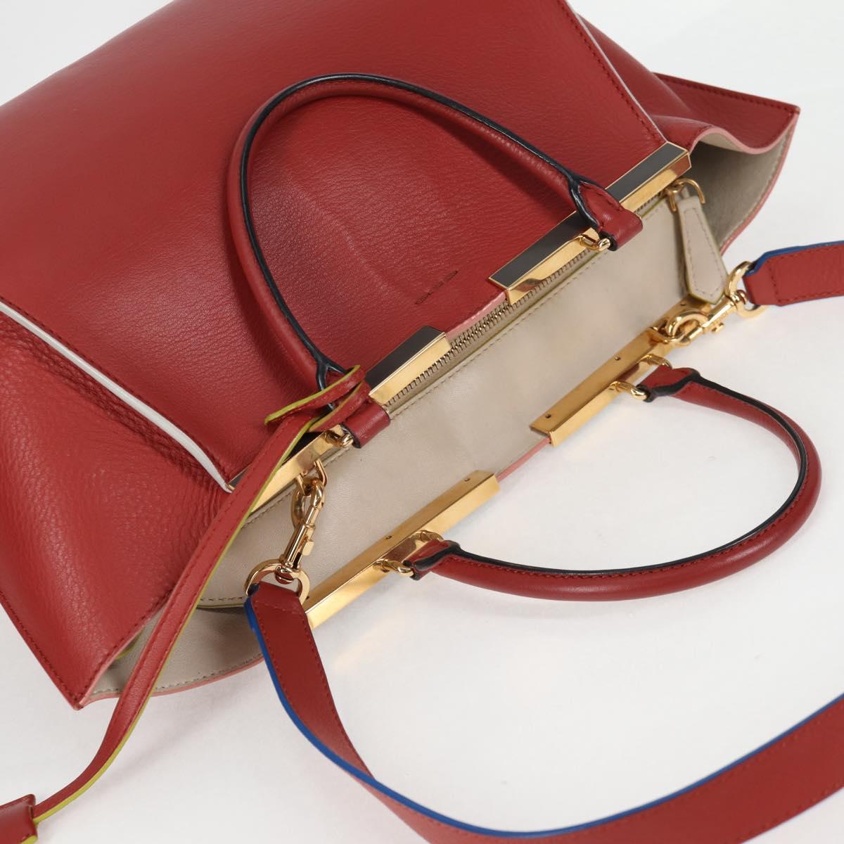FENDI Trois Jules Hand Bag Leather 2way Brown Gold Auth 136196V