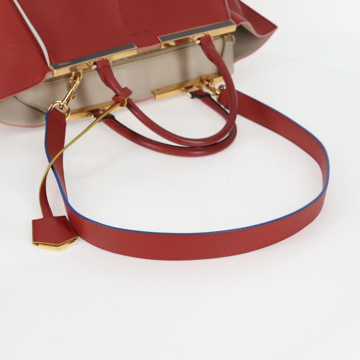 FENDI Trois Jules Hand Bag Leather 2way Brown Gold Auth 136196V