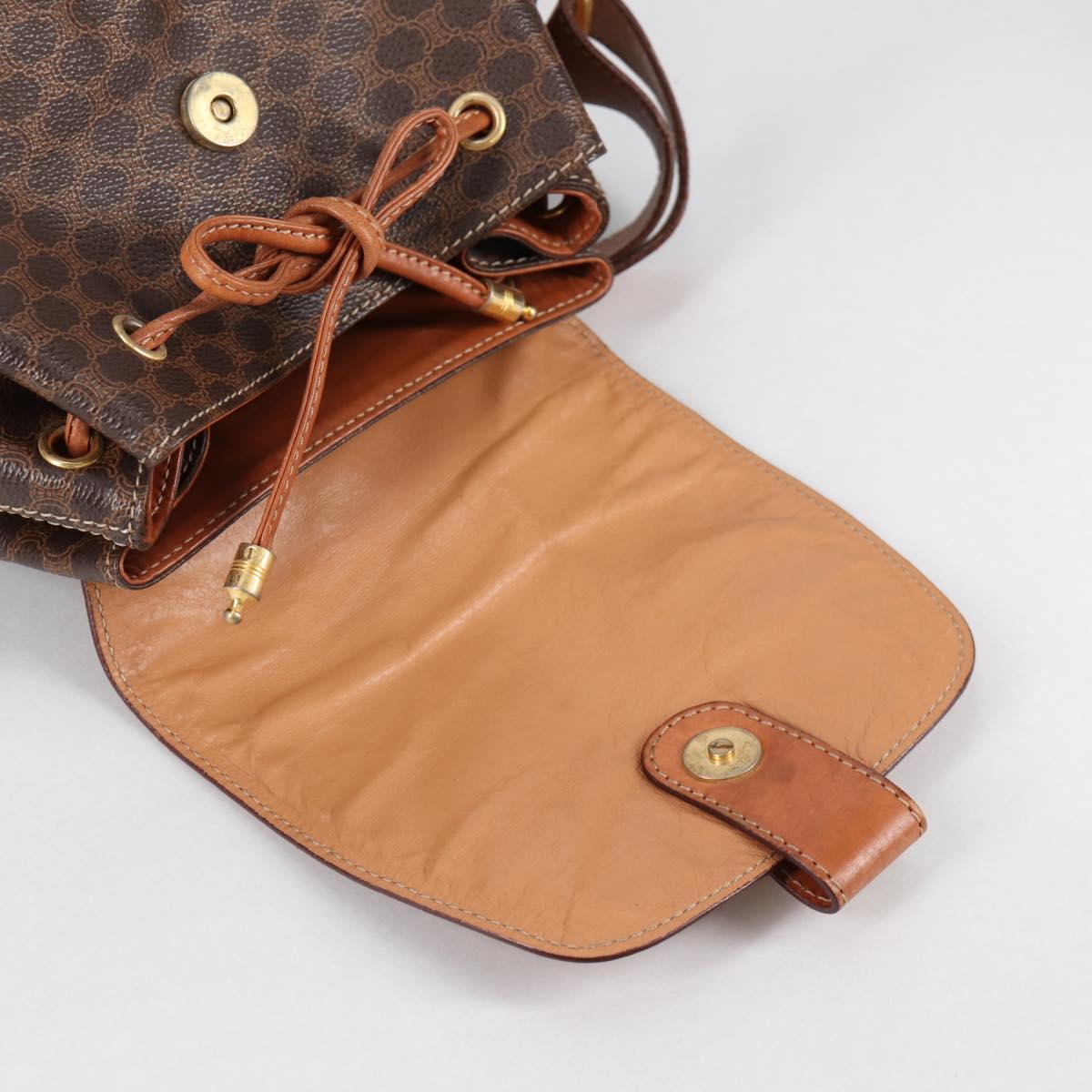CELINE Macadam Canvas Shoulder Bag PVC Leather Brown Gold Auth 136201