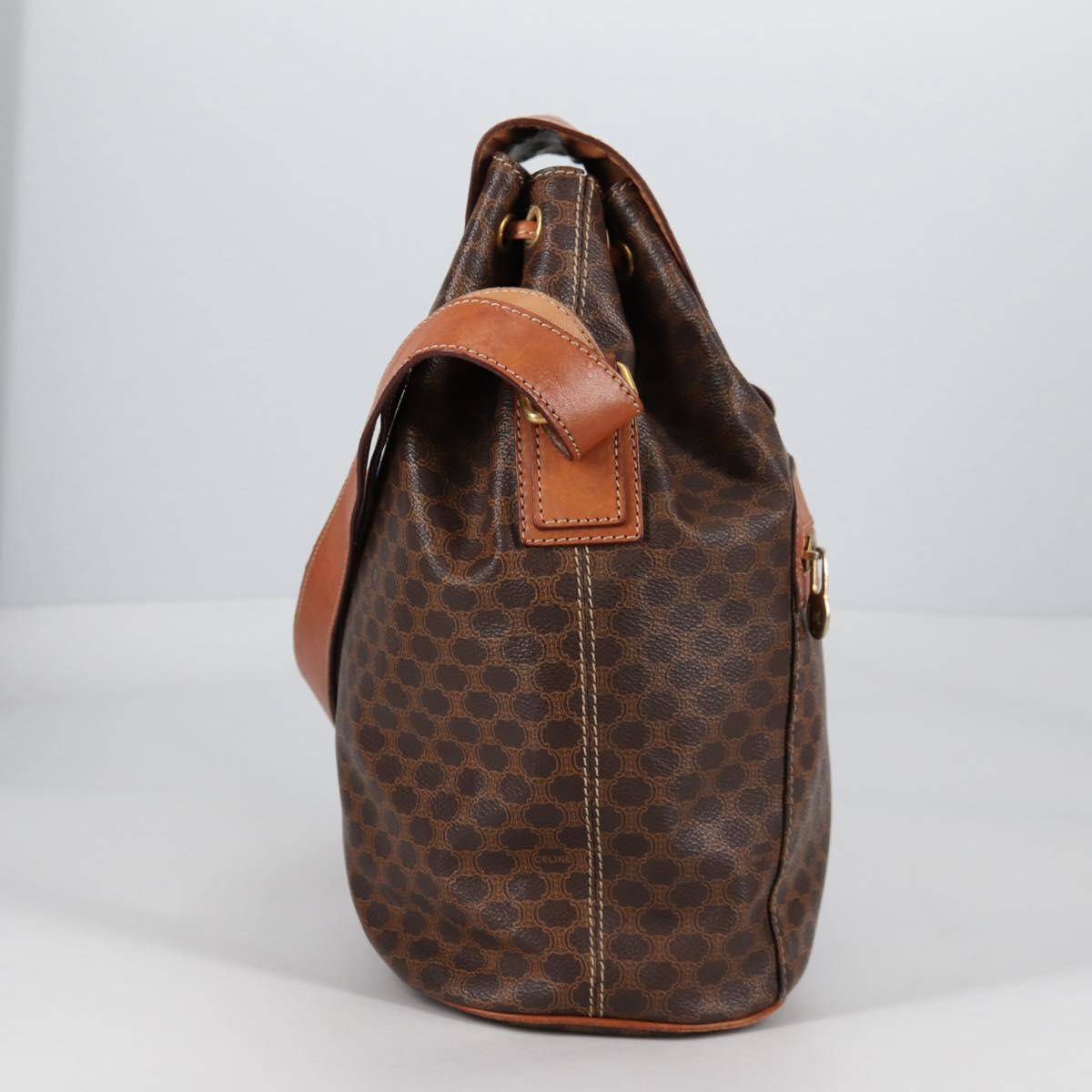 CELINE Macadam Canvas Shoulder Bag PVC Leather Brown Gold Auth 136201