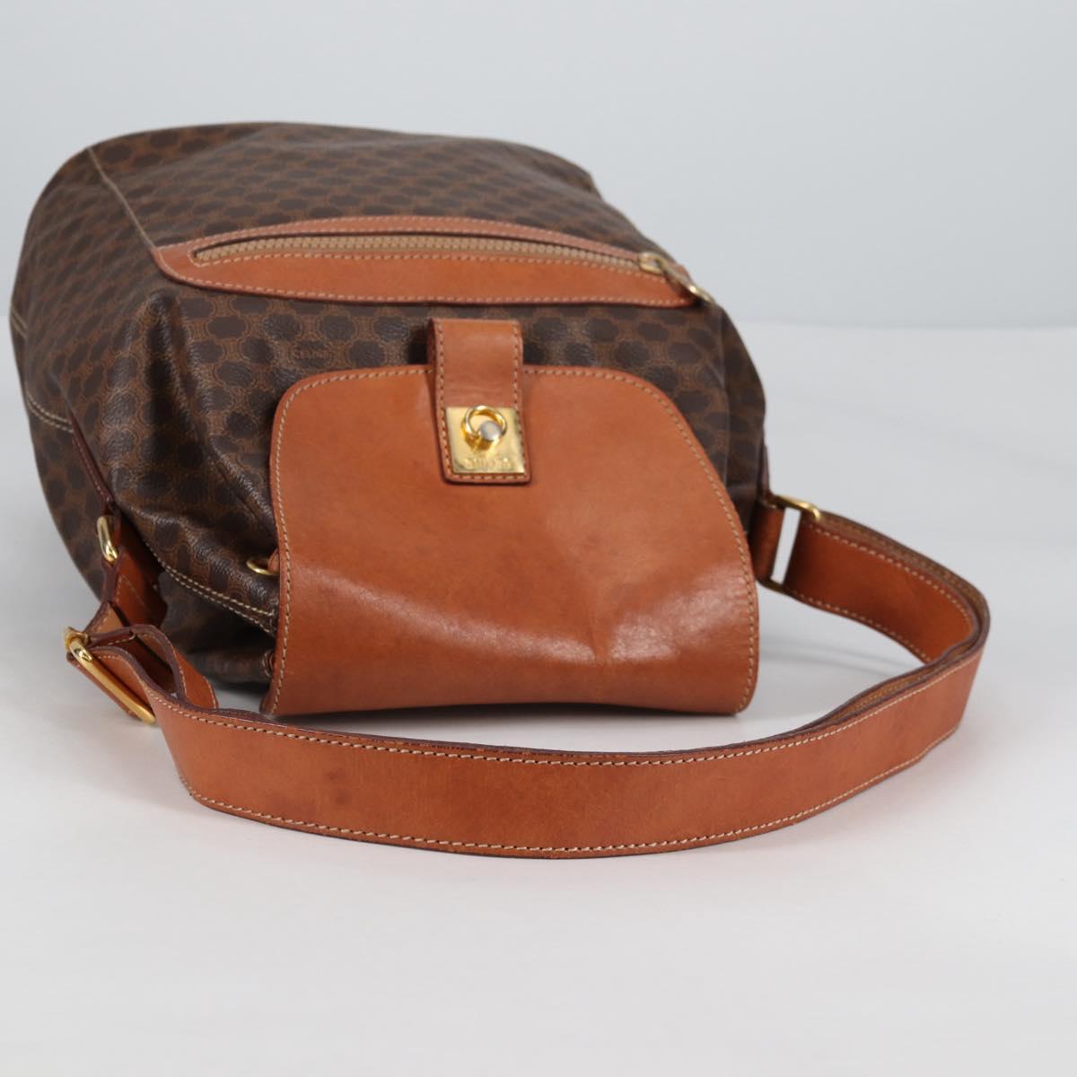 CELINE Macadam Canvas Shoulder Bag PVC Leather Brown Gold Auth 136201