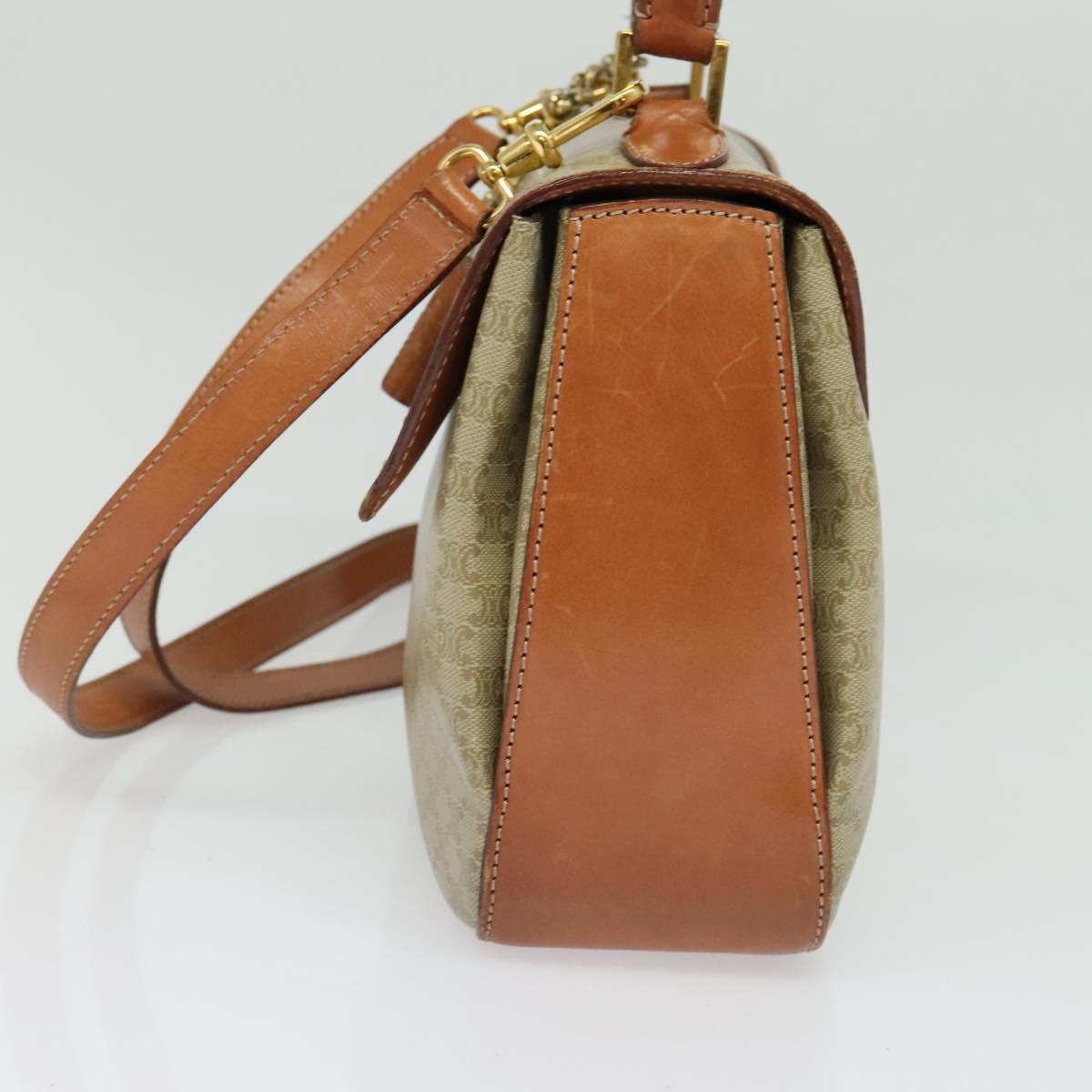 CELINE Macadam Canvas Hand Bag PVC 2way Beige Gold Auth 136202