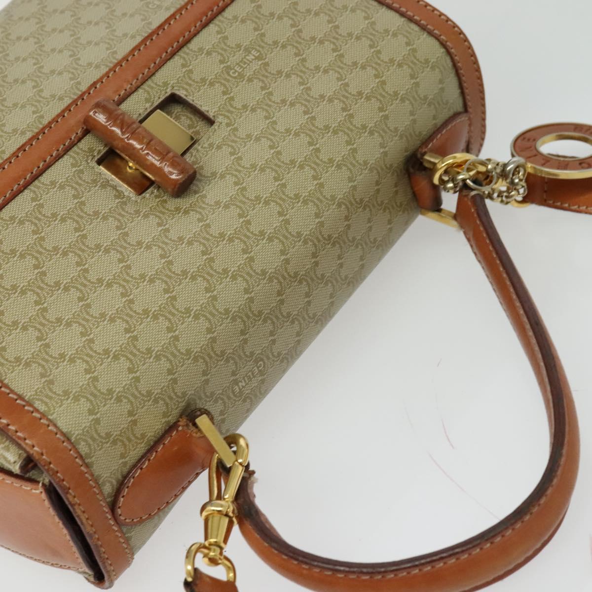 CELINE Macadam Canvas Hand Bag PVC 2way Beige Gold Auth 136202