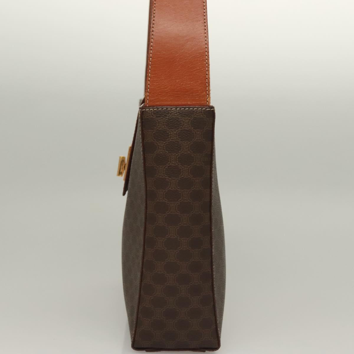 CELINE Macadam Canvas Shoulder Bag PVC Leather Brown Gold Auth 136203