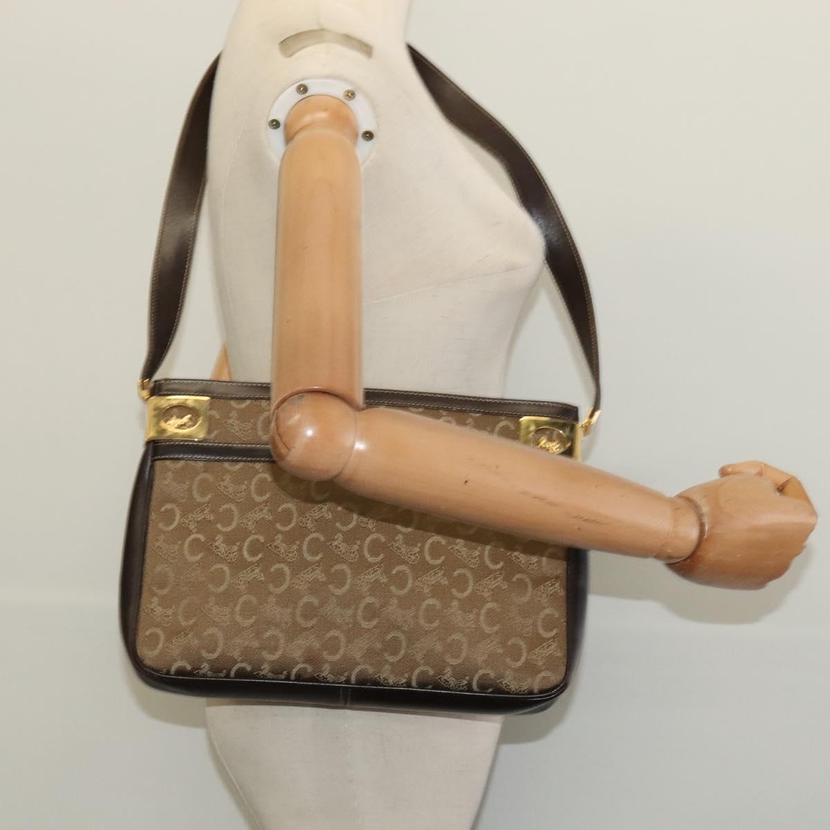 CELINE C Sulky Shoulder Bag Canvas Beige Gold Auth 136204