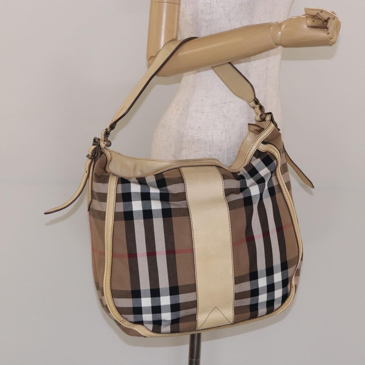 BURBERRY Nova Check Shoulder Bag Canvas Beige Auth 136215