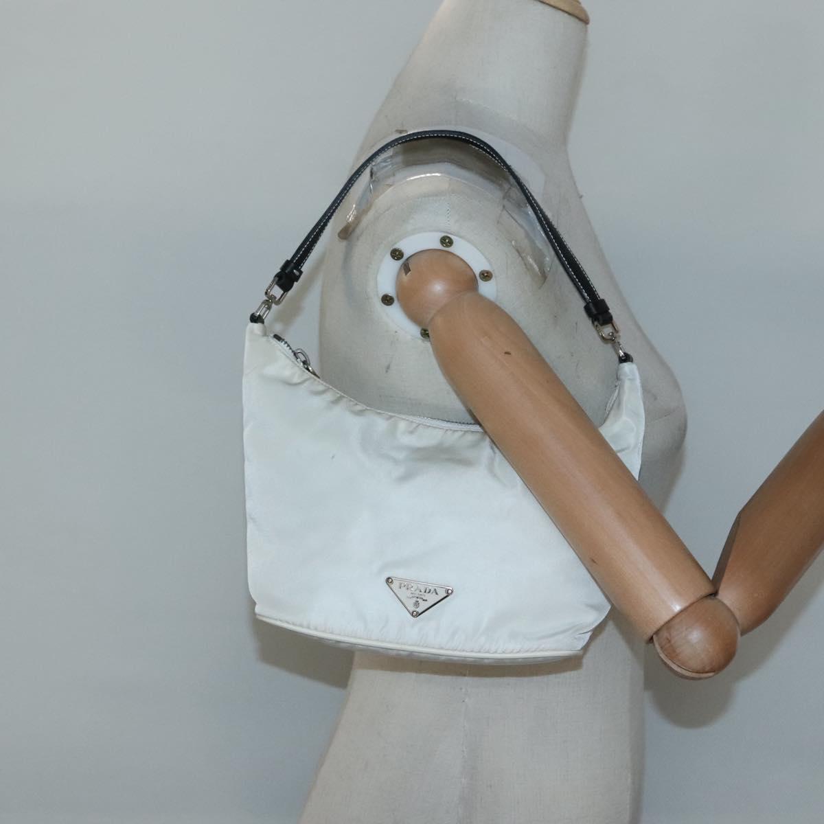 PRADA Shoulder Bag Nylon White Silver Auth 136266