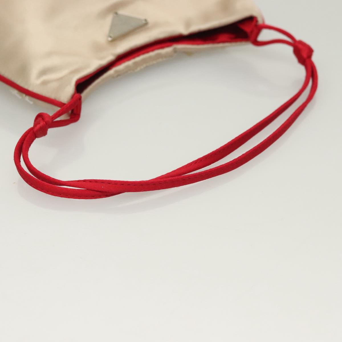 PRADA Hand Bag Satin Beige Auth 136267