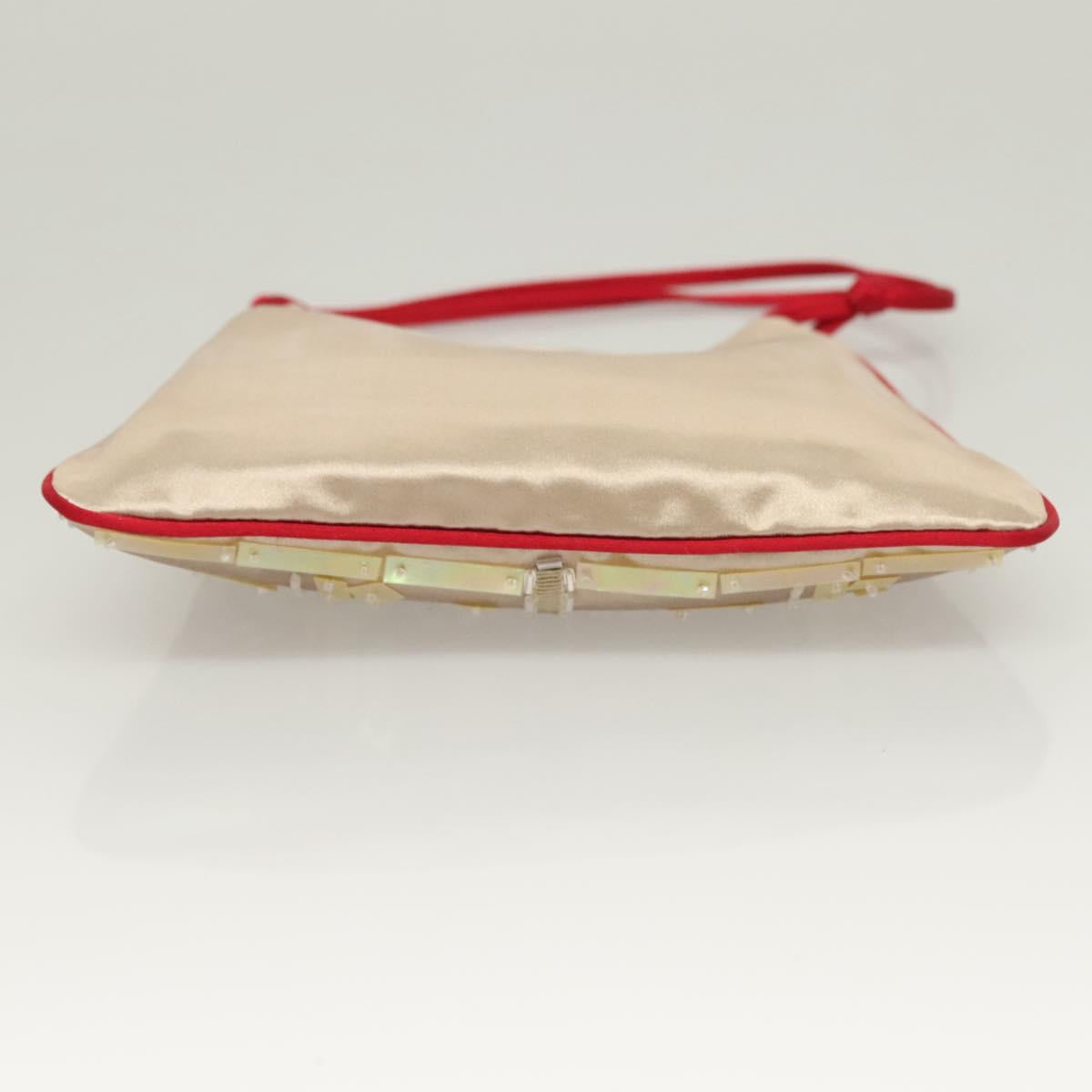 PRADA Hand Bag Satin Beige Auth 136267