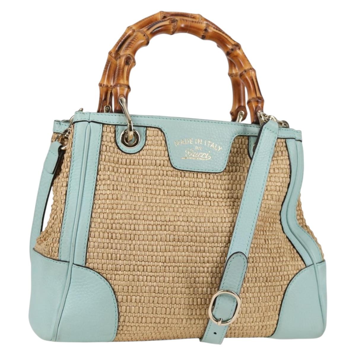 GUCCI Bamboo Hand Bag Raffia 2way Beige Gold 336032 Auth 136270