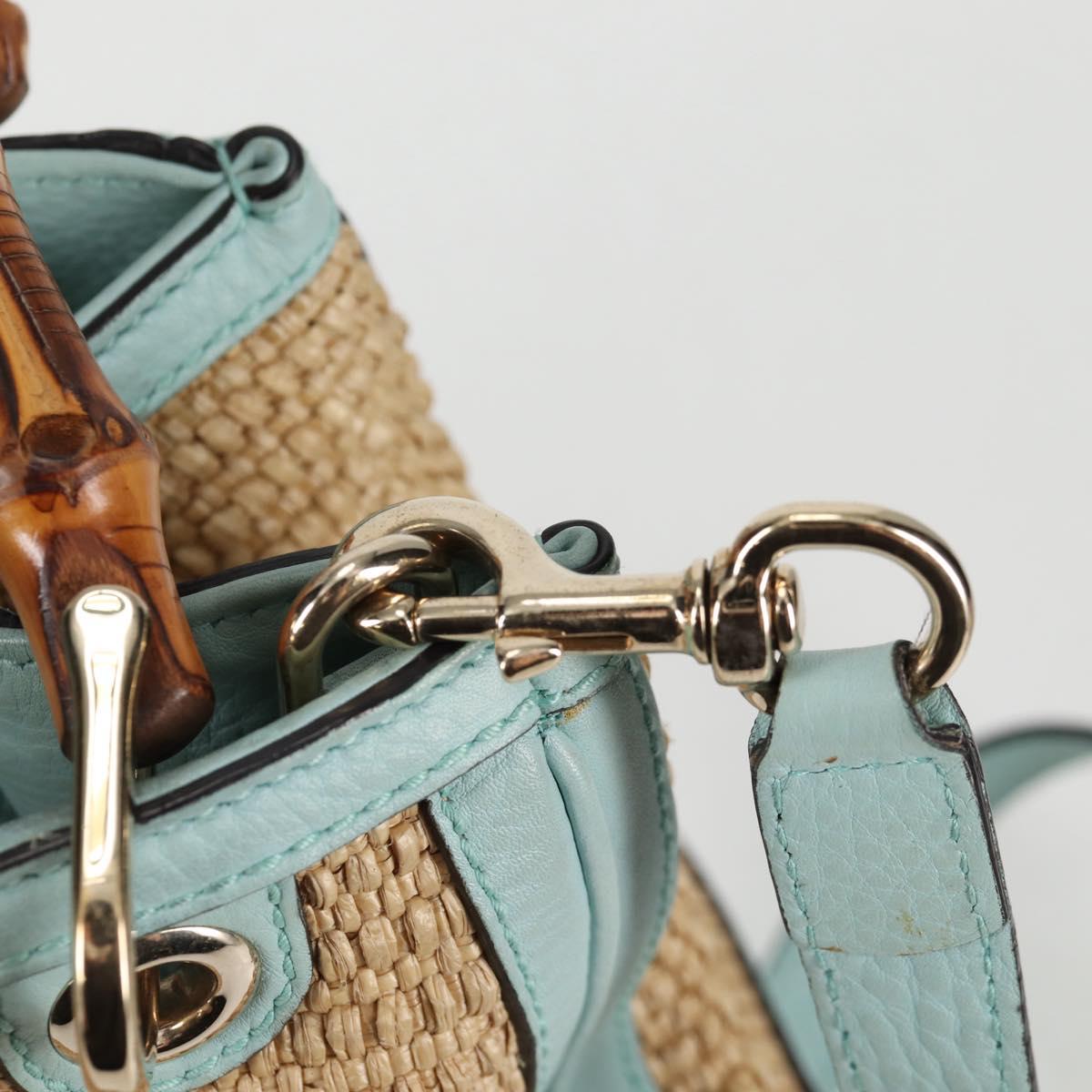GUCCI Bamboo Hand Bag Raffia 2way Beige Gold 336032 Auth 136270
