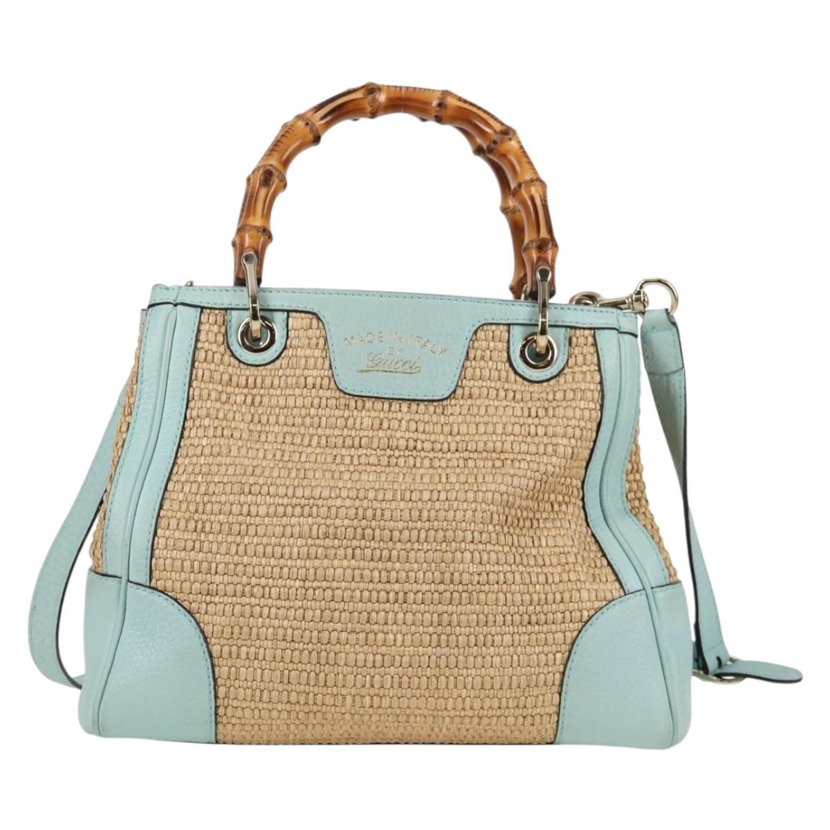 GUCCI Bamboo Hand Bag Raffia 2way Beige Gold 336032 Auth 136270