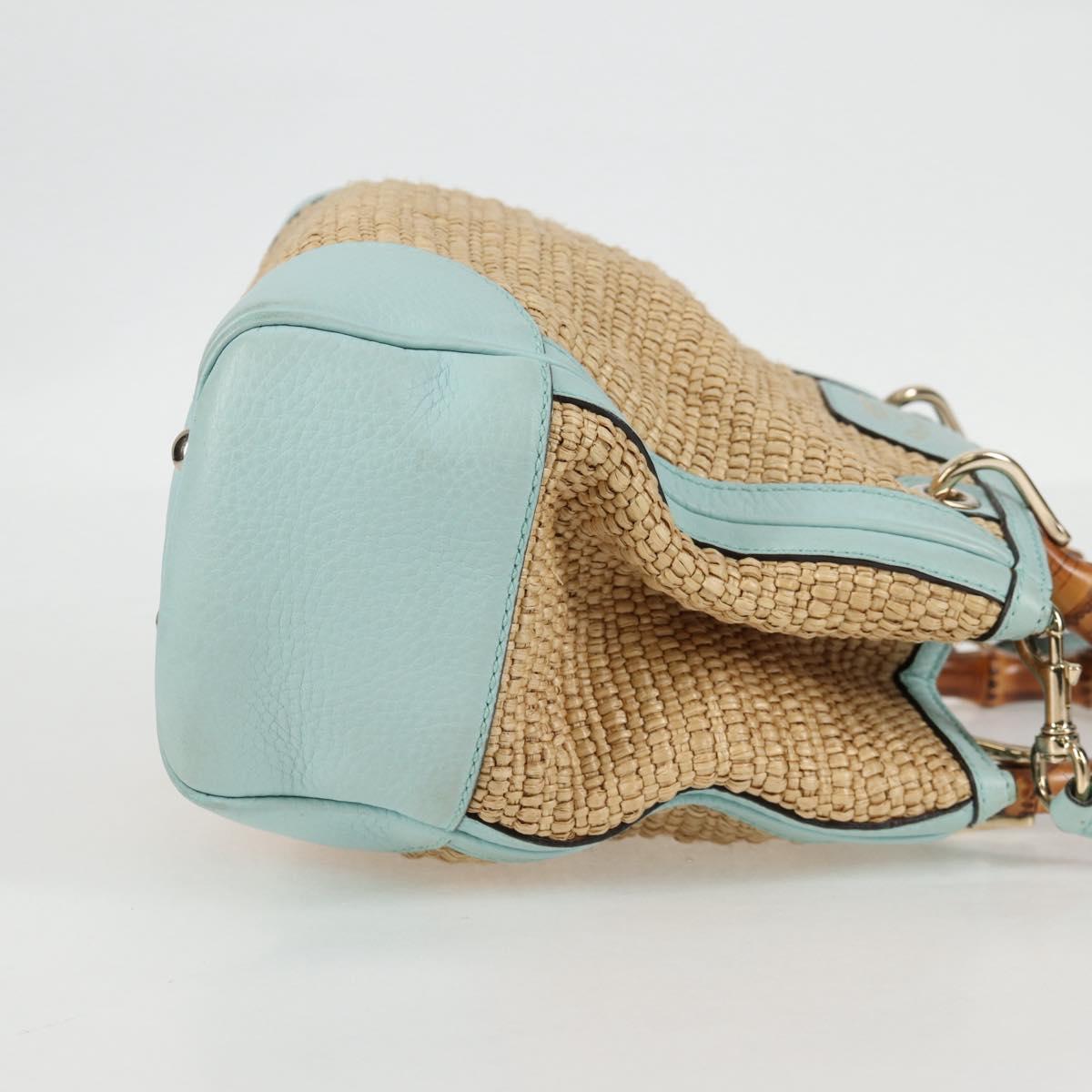 GUCCI Bamboo Hand Bag Raffia 2way Beige Gold 336032 Auth 136270