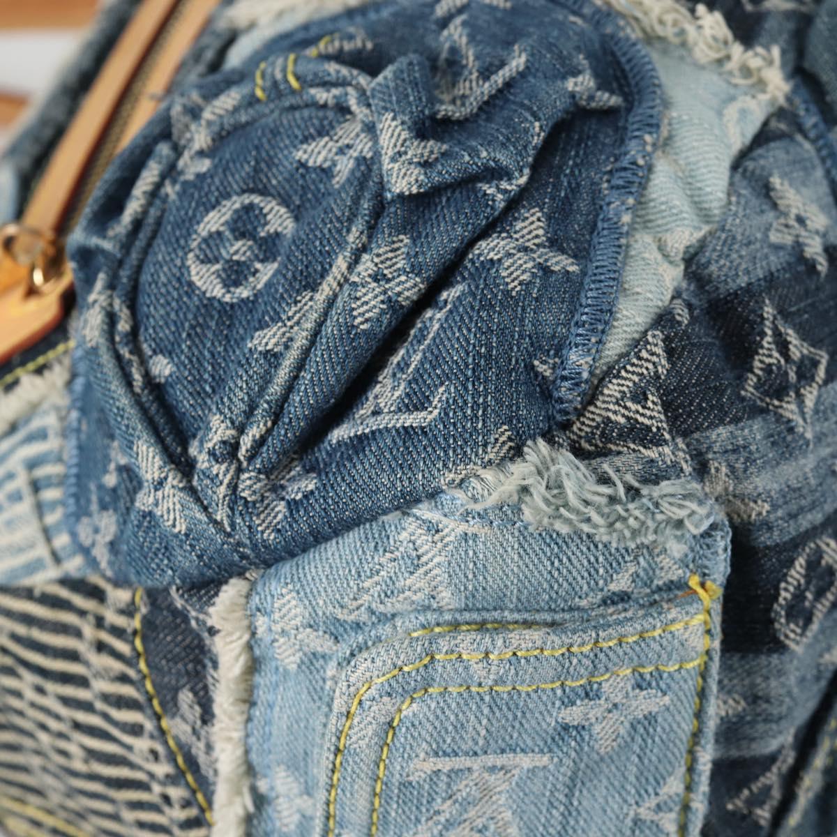 LOUIS VUITTON Monogram Denim Patchwork Bowery Tote Bag Blue M95376 Auth 136291V