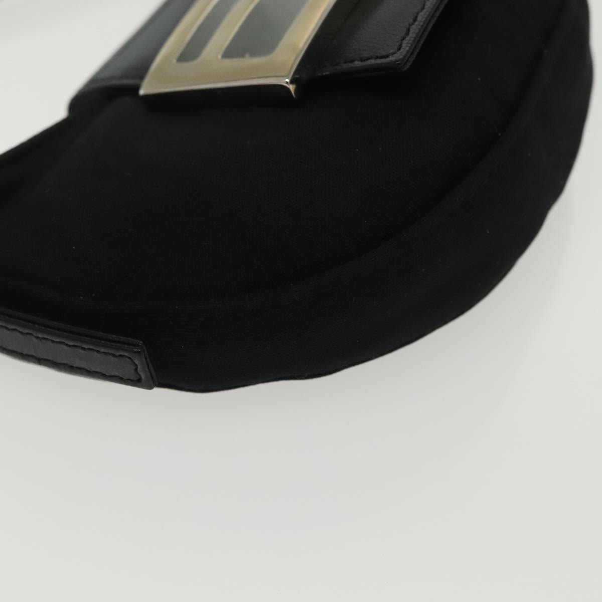 FENDI Mini Croissant Hand Bag Nylon Black Silver Auth 136308