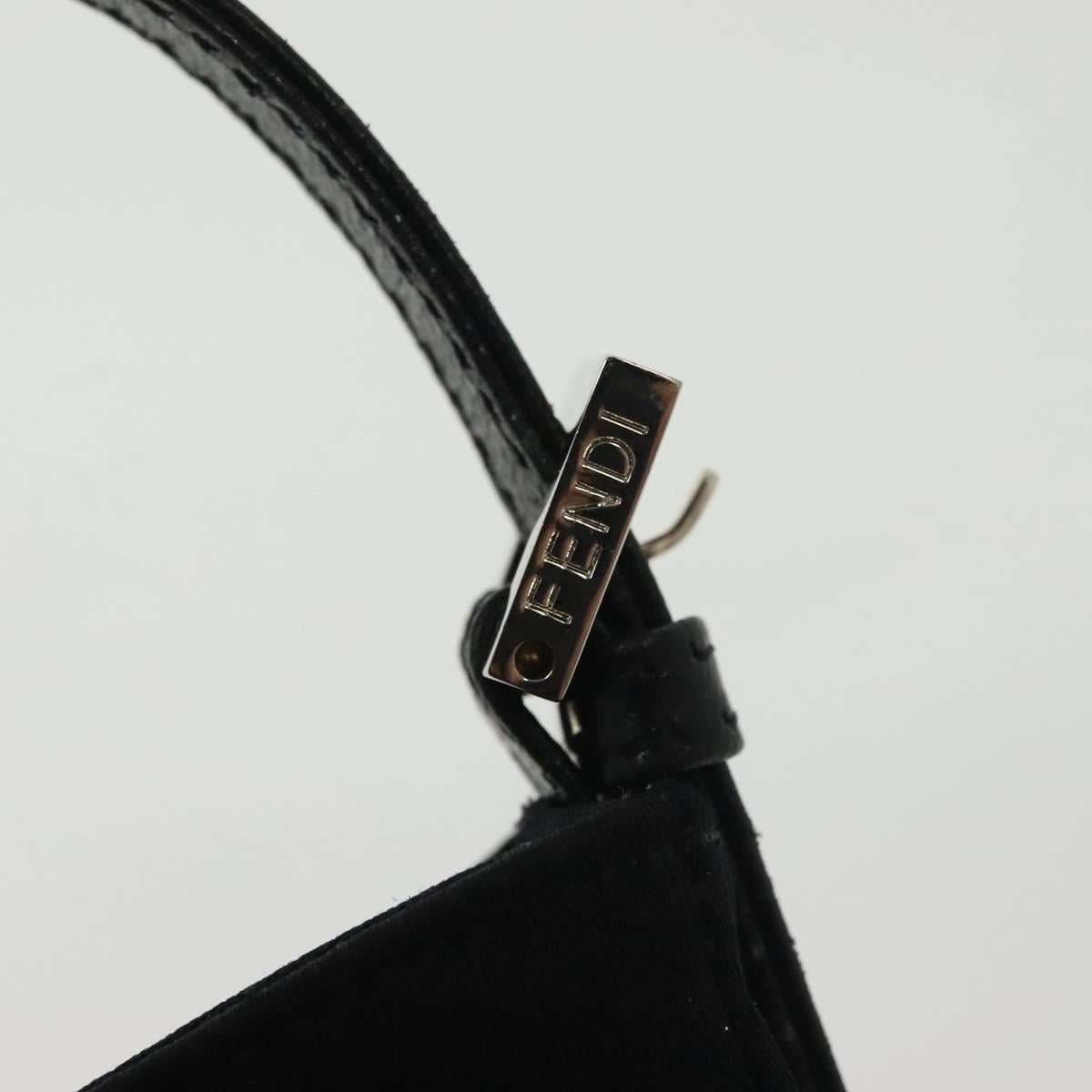 FENDI Mini Croissant Hand Bag Nylon Black Silver Auth 136308