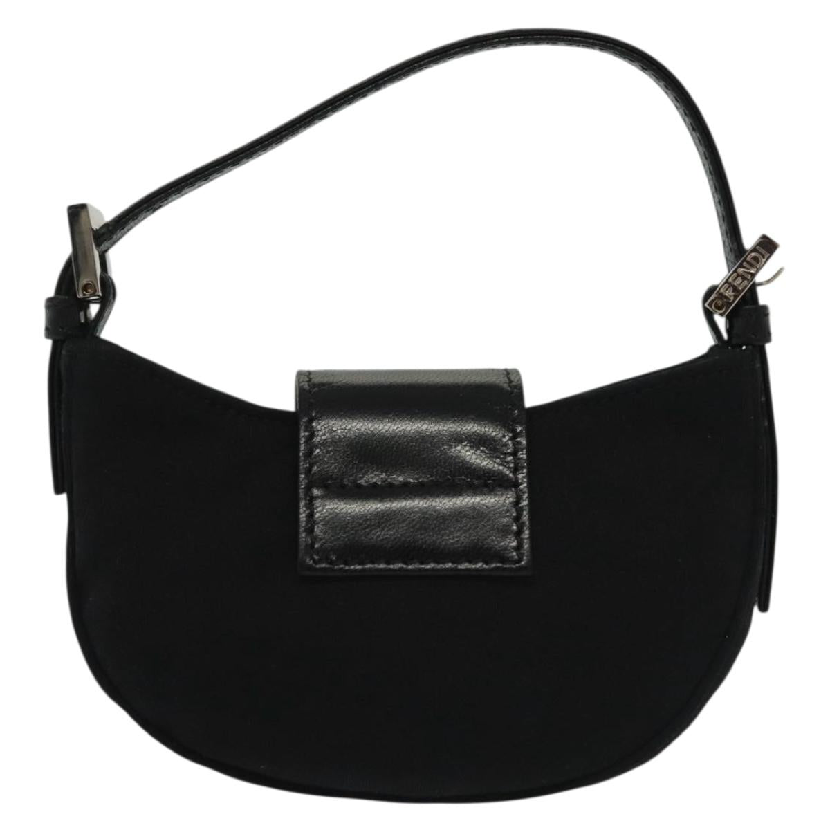 FENDI Mini Croissant Hand Bag Nylon Black Silver Auth 136308